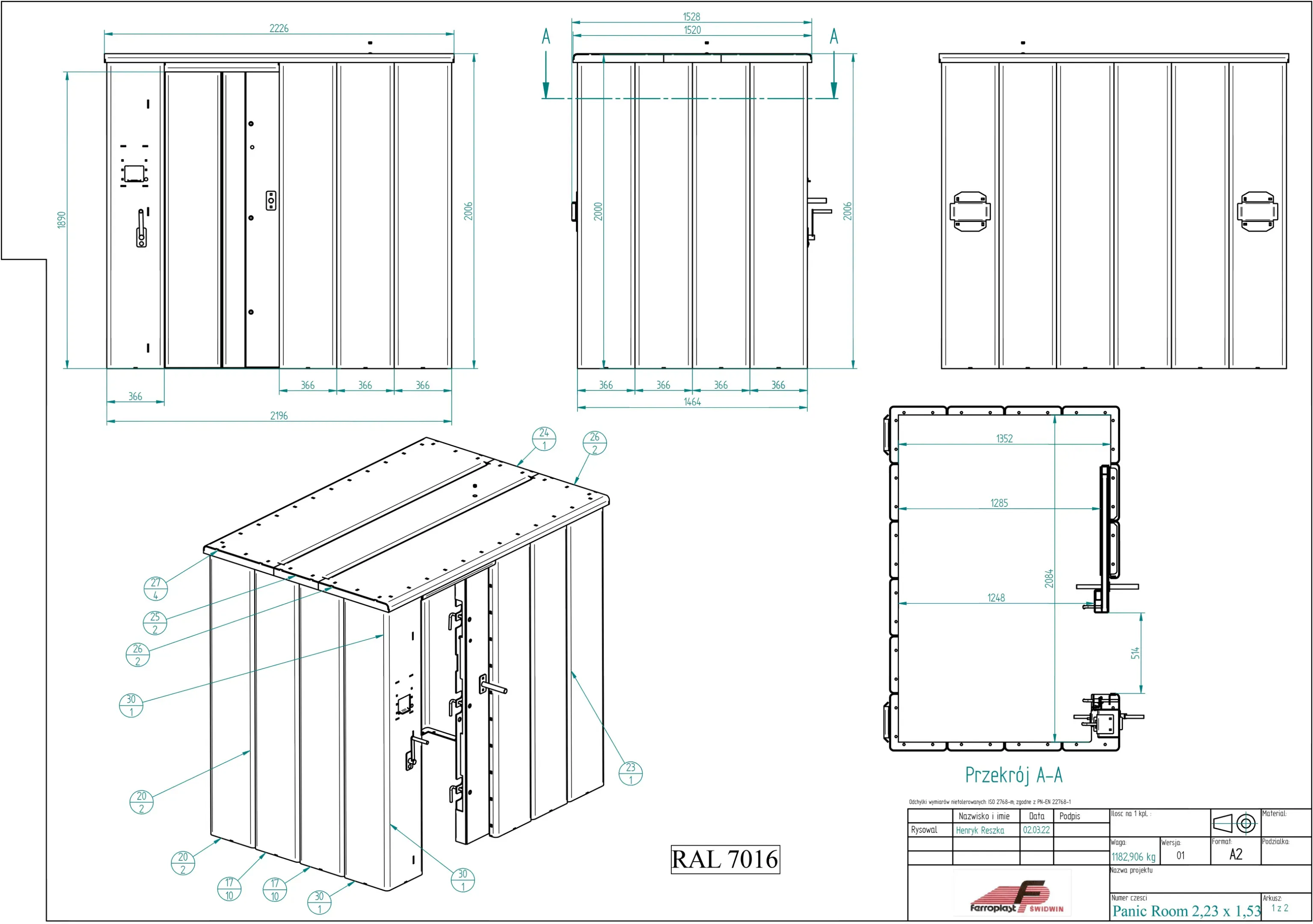 Safe room for 5–7 people — 2.23 × 1.53 m, height 2 m